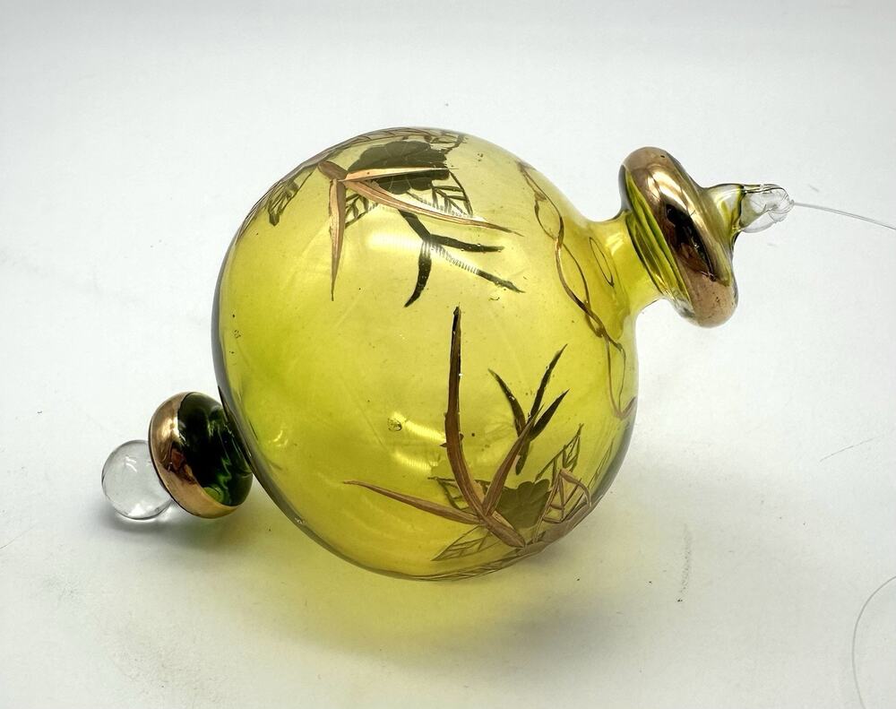 VTG Egyptian Hand Blown Gold Amber Yellow Glass Ball Christmas Ornament Unique